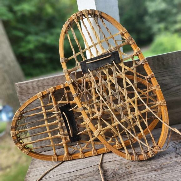 VINTAGE Military Snowshoes WWll RARE! Etched LUND US 1942 10x21 Rawhide & Wood - Picture 7 of 10